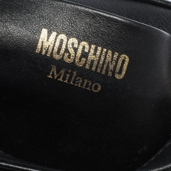 Moschino Black Leather Logo Oval Crossbody Bag