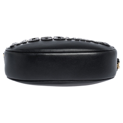 Moschino Black Leather Logo Oval Crossbody Bag