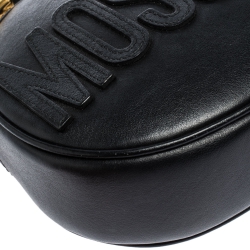 Moschino Black Leather Logo Oval Crossbody Bag