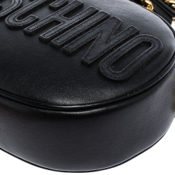 Moschino Black Leather Logo Oval Crossbody Bag
