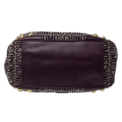 Pre Owned Moschino Plum Signature Canvas and Leather Studded Flap Shoulder Bag