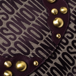 Pre Owned Moschino Plum Signature Canvas and Leather Studded Flap Shoulder Bag