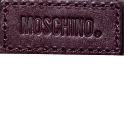 Pre Owned Moschino Plum Signature Canvas and Leather Studded Flap Shoulder Bag
