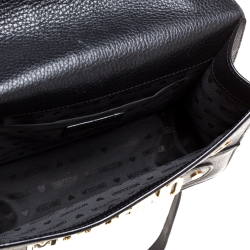 Pre Owned Moschino Black Leather Logo Flap Shoulder Bag