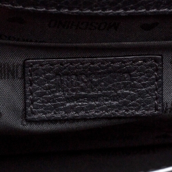 Pre Owned Moschino Black Leather Logo Flap Shoulder Bag