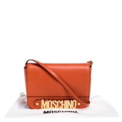 Pre Owned Moschino Orange Leather Flap Shoulder Bag