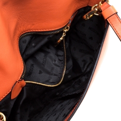 Pre Owned Moschino Orange Leather Flap Shoulder Bag