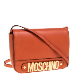 Pre Owned Moschino Orange Leather Flap Shoulder Bag