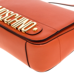 Pre Owned Moschino Orange Leather Flap Shoulder Bag