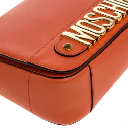 Pre Owned Moschino Orange Leather Flap Shoulder Bag