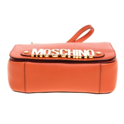 Pre Owned Moschino Orange Leather Flap Shoulder Bag