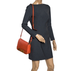 Pre Owned Moschino Orange Leather Flap Shoulder Bag