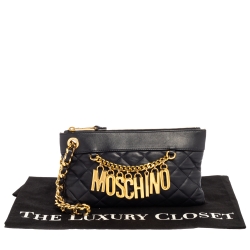 Moschino Navy Blue Quilted Leather Charms Wristlet Clutch