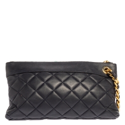 Moschino Navy Blue Quilted Leather Charms Wristlet Clutch