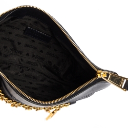 Pre Owned Moschino Navy Blue Quilted Leather Charms Wristlet Clutch