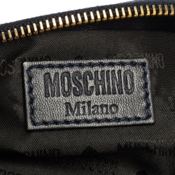 Pre Owned Moschino Navy Blue Quilted Leather Charms Wristlet Clutch
