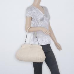Pre Owned Moschino Beige Leather Pleated Shoulder Bag