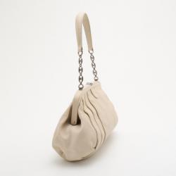 Pre Owned Moschino Beige Leather Pleated Shoulder Bag