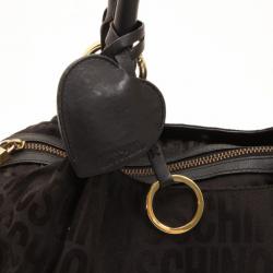 Pre Owned Moschino Monogram Logo Black Shoulder Bag