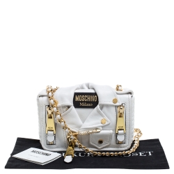 Pre Owned Moschino White Leather Capsule Biker Jacket Shoulder Bag