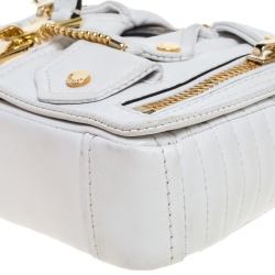 Pre Owned Moschino White Leather Capsule Biker Jacket Shoulder Bag