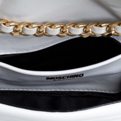 Pre Owned Moschino White Leather Capsule Biker Jacket Shoulder Bag