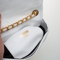 Pre Owned Moschino White Leather Capsule Biker Jacket Shoulder Bag