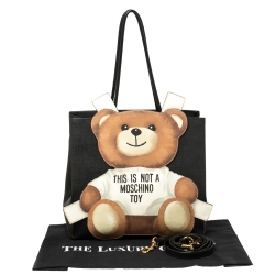 Pre Owned Moschino Black Textured Faux Leather Teddy Bear Tote