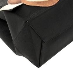 Pre Owned Moschino Black Textured Faux Leather Teddy Bear Tote