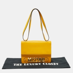 Pre Owned Moschino Yellow Leather Logo Shoulder Bag
