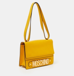 Pre Owned Moschino Yellow Leather Logo Shoulder Bag