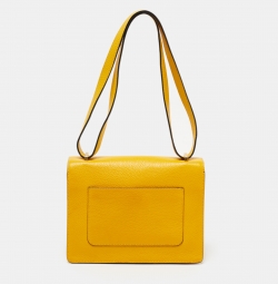 Pre Owned Moschino Yellow Leather Logo Shoulder Bag