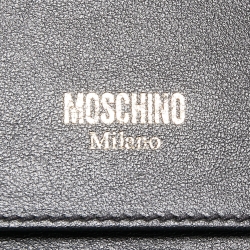 Moschino Black Leather Lettering Charm Wallet on Chain