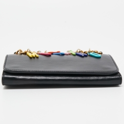 Moschino Black Leather Lettering Charm Wallet on Chain