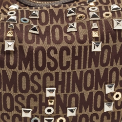 Moschino Dark Brown Signature Canvas Studs Embellished Hobo