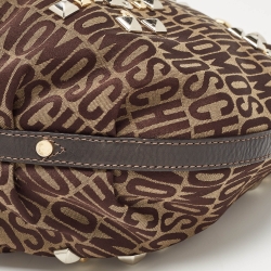 Moschino Dark Brown Signature Canvas Studs Embellished Hobo