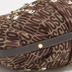 Moschino Dark Brown Signature Canvas Studs Embellished Hobo