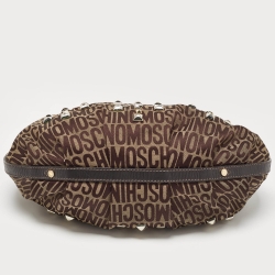 Moschino Dark Brown Signature Canvas Studs Embellished Hobo