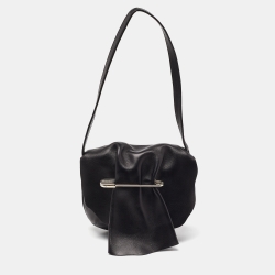 Pre Owned Moschino Black Leather Pin Flap Shoulder Bag