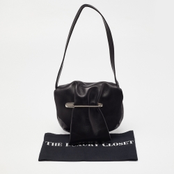 Pre Owned Moschino Black Leather Pin Flap Shoulder Bag