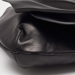Pre Owned Moschino Black Leather Pin Flap Shoulder Bag
