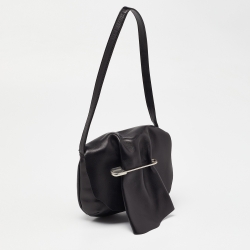 Pre Owned Moschino Black Leather Pin Flap Shoulder Bag