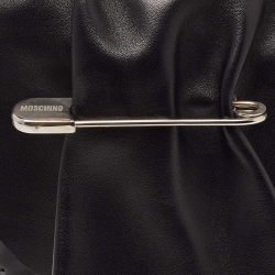 Pre Owned Moschino Black Leather Pin Flap Shoulder Bag