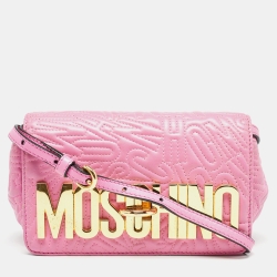Pink Embroidered Leather Logo Crossbody