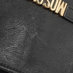 Pre Owned Moschino Black Leather Classic Logo Flap Shoulder Bag