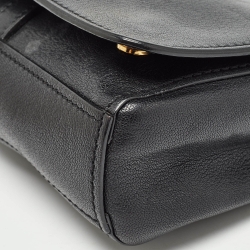 Pre Owned Moschino Black Leather Classic Logo Flap Shoulder Bag