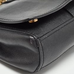Pre Owned Moschino Black Leather Classic Logo Flap Shoulder Bag