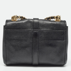 Pre Owned Moschino Black Leather Classic Logo Flap Shoulder Bag