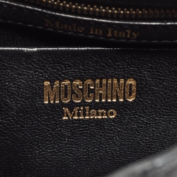 Pre Owned Moschino Black Leather Classic Logo Flap Shoulder Bag