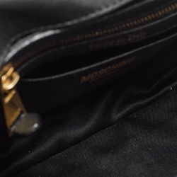 Pre Owned Moschino Black Leather Classic Logo Flap Shoulder Bag